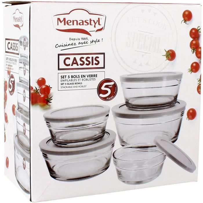 Set of 5 bowls - MENASTYL - 5039038 - 150 ml, 230 ml, 400 ml, 610 ml and 940 ml - Durable plastic lids