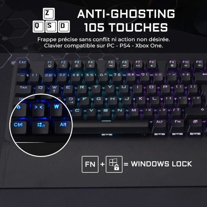 THE G-LAB Gaming Carbon Backlit mechanical keyboard - Switch Blues - Wrist rest - FR