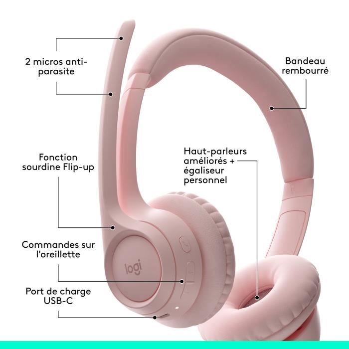 Logitech Zone 300 Bluetooth Wireless PC Headset with Noise-Cancelling Microphone - Pink