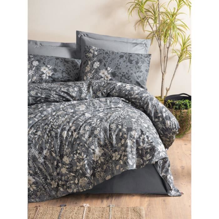 Bedding set - 1 duvet cover 220 x 240 cm + 2 pillowcases 60 x 60 cm - 100% cotton - Anthracite