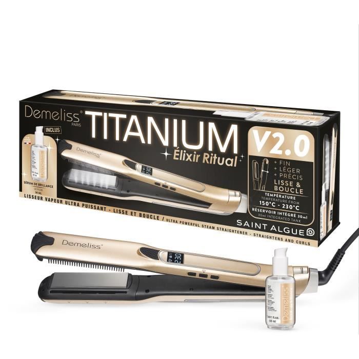 TITANIUM V2 ELIXIR RITUAL DEMELISS steam straightener box - 5 temperature levels - 30ml tank - Up to 230°c