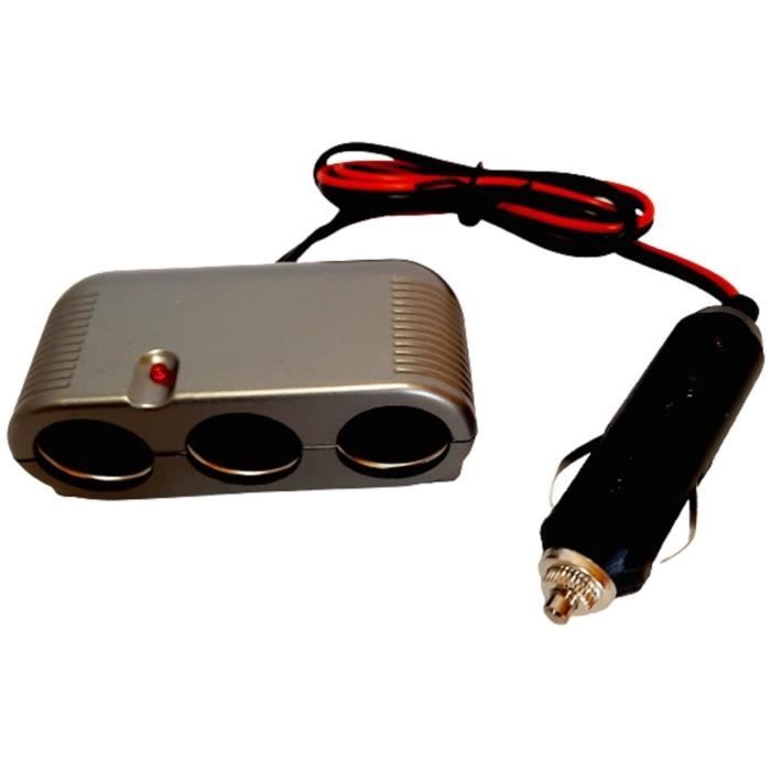 Triple cigarette lighter socket 12/24V - HTC EQUIPEMENT - With Heavy duty socket and 80cm red cable