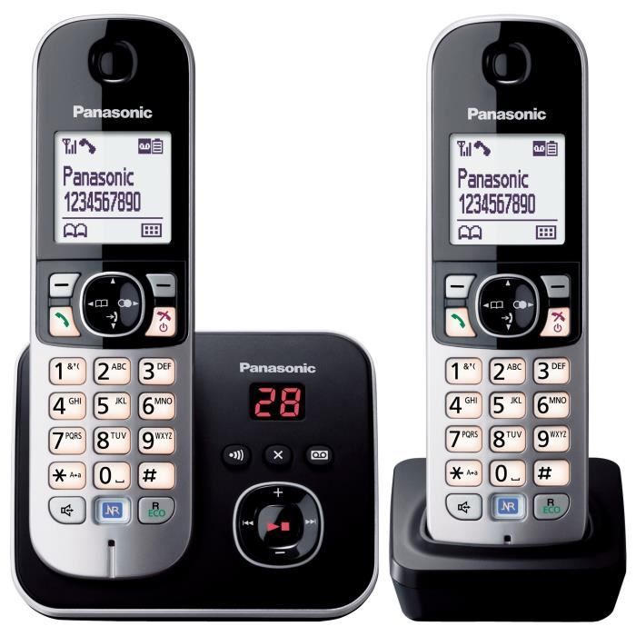 Panasonic KX-TG6822 Duo Cordless Phones Answering Machine Black Gray