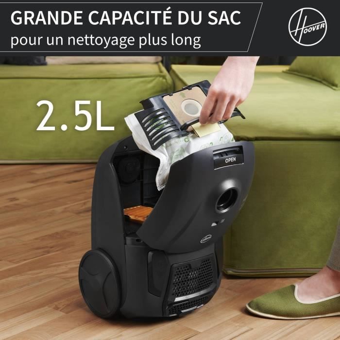 HOOVER HE1 - Compact and Powerful Bagged Cylinder Vacuum Cleaner - Large 2.5L Capacity - High Performance on Hard Floors and Carpets
