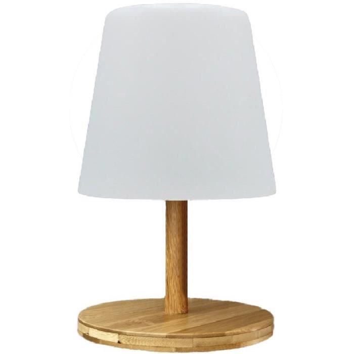 Cordless table lamp - LUMISKY - STANDY MINI WOOD - H25 cm - Natural bamboo base - Warm white and white LED