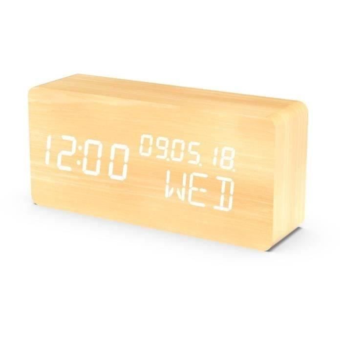 EVOOM WOOD 4 in 1 Alarm Clock - Time, Date, Day and Temperature - Natural Wood Color