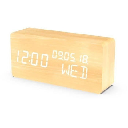 EVOOM WOOD 4 in 1 Alarm Clock - Time, Date, Day and Temperature - Natural Wood Color
