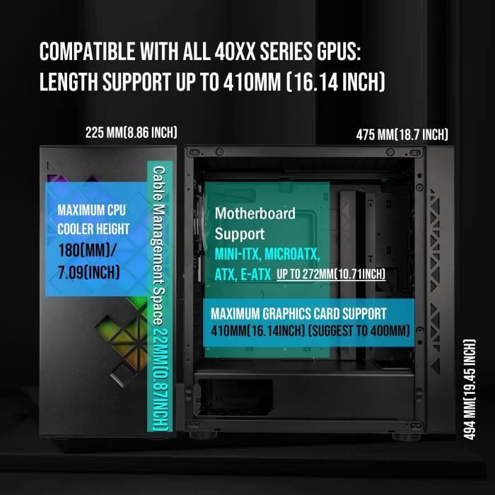 PC case without power supply - BITFENIX Tracery ARGB (Black) - Mid-tower - E-ATX format