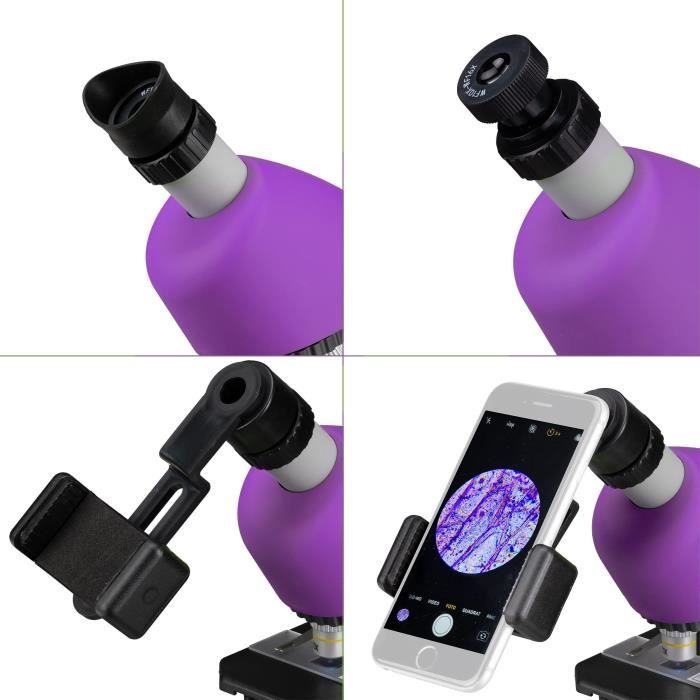 Microscope 40x-640x - BRESSER JUNIOR - LED lighting - experiment kit - purple