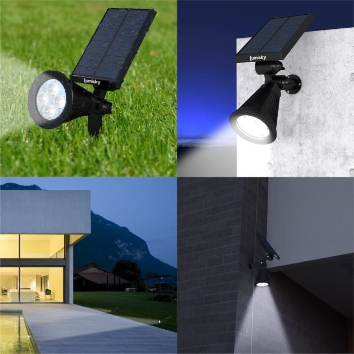 LUMISKY Pack of 2 waterproof solar outdoor spots - 4 white LEDs - 200 Lm - Swivel head at 90 ° C