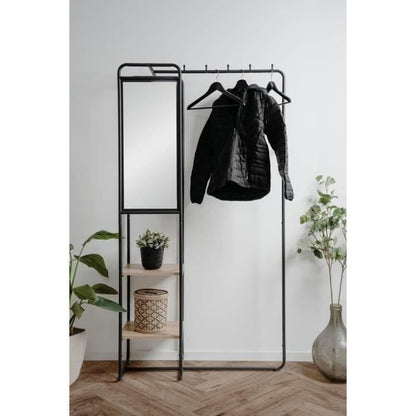Hallway furniture - LUTON - Metal structure - Black / Artisan oak - 100 x 185 x 37 cm - 2 shelves - 1 mirror