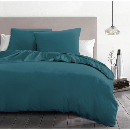 3-piece duvet set - HOME LINGE PASSION - HP72064 - 82 g microfiber - 220 x 240 cm - Duck blue