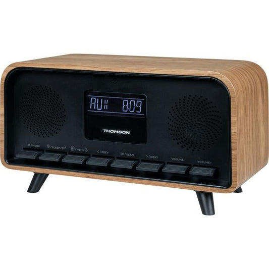 Bluetooth Alarm Clock Radio - THOMSON - Vintage Cosy - 30W, FM Radio, Dual Alarm, LCD Screen, USB-C Charger, 230V Power Supply