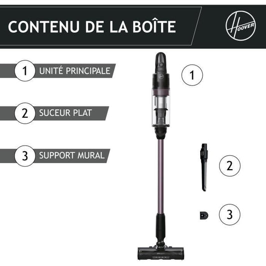 Cordless Stick Vacuum Cleaner - HOOVER HF1P10H - 40 AW - LED Screen - Black / Pastel Purple