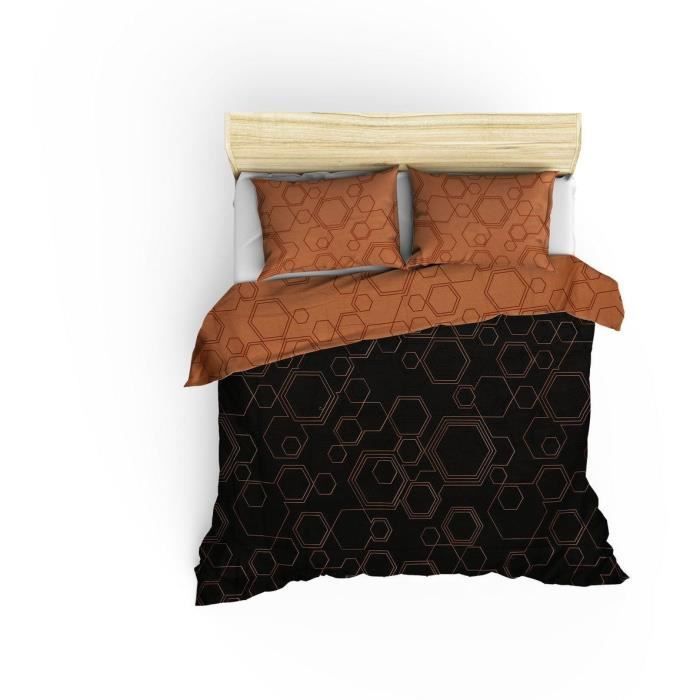 Bedding set - 1 duvet cover 220 x 240 cm + 2 pillowcases 60 x 60 cm - 100% cotton - Copper