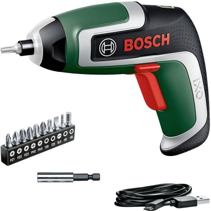 Bosch IXO 7 cordless screwdriver with 10 bits and storage box