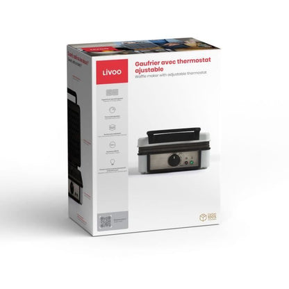 Waffle iron with adjustable thermostat - LIVOO - DOP206 - 1200W - 2 waffles - Non-stick - Surface 14.5 x 17.5 cm - Indicator lights