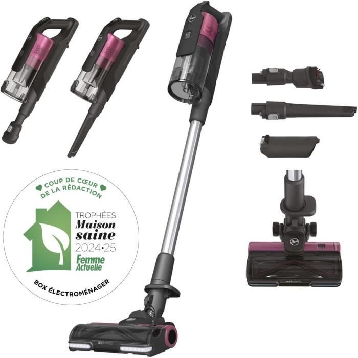 Cordless Stick Vacuum Cleaner - HOOVER HF920H - 65 AW - 86 dBA - LED Display - Pink / Grey