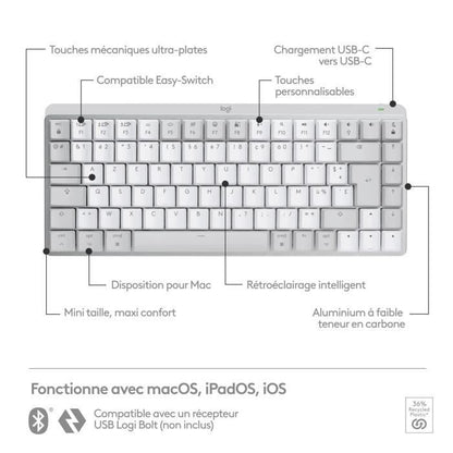 Logitech - Wireless keyboard for Mac - MX Mechanical Mini - Pale gray