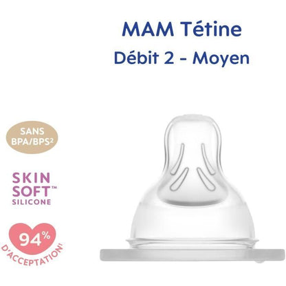 MAM Anatomic Teat - Flow 2 Medium - Silicone - Pack of 2 - Transparent