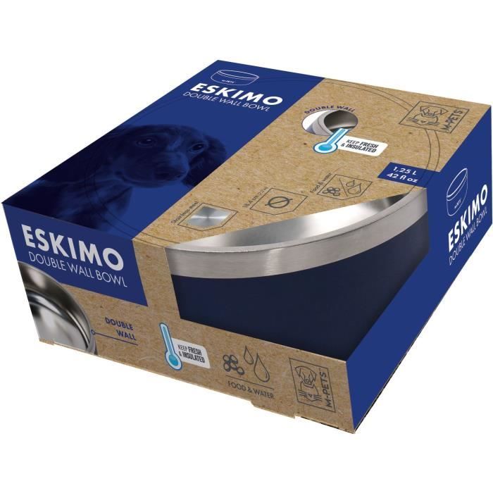 Bowl - M PETS - ESKIMO - Double wall 1.25 L - Black - Stainless steel, non-slip, odorless, rustproof, washable