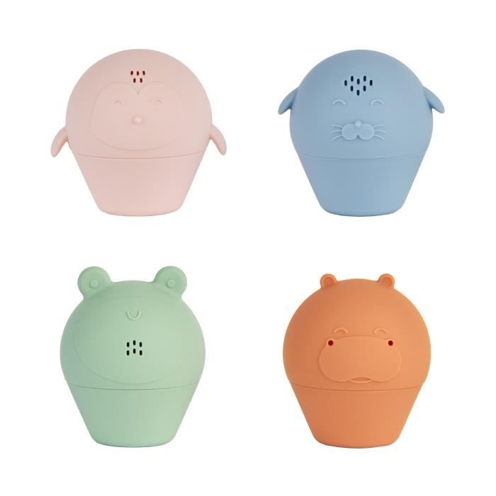 Badabulle Set of 4 Bath Sprinklers - Soft Silicone Bath Toys - Open to be Washed