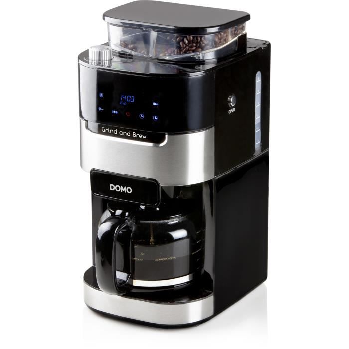 DOMO DO721K - 1.5L coffee maker - 12 cups - LCD screen, touch buttons - Integrated coffee grinder - Timer - 3 intensities