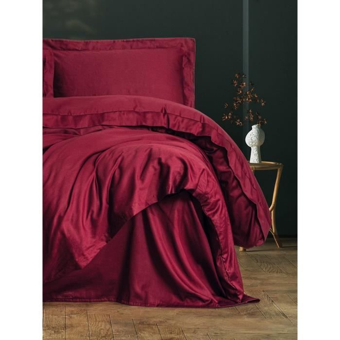 Bedding set - 1 duvet cover 220 x 240 cm + 2 pillowcases 60 x 60 cm - 100% cotton satin - Red