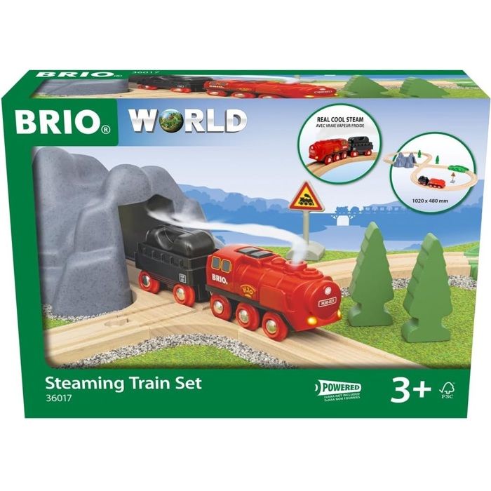 BRIO World - 36017 - Wooden Railway - RAVENSBURGER - Red - Battery-Powered Steam Locomotive