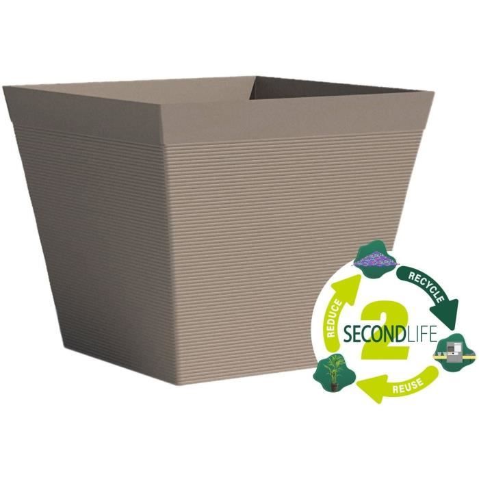 Square pot - GARDEN ID - Green Care Impact Taupe - 29 x 26 cm - 10-year guarantee - 100% recycled - UV/frost resistant