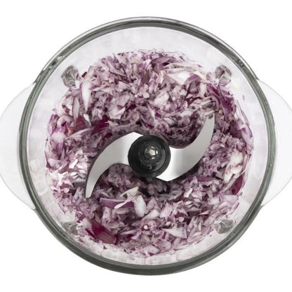 Mini electric chopper - H.Koenig - LEO8 - 320 W - 1 L glass bowl - Stainless steel blades - Matt black and chrome