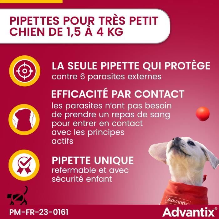 Advantix Dog very small breed antiparasitic solution 1.5 to 4kg 6 pipettes