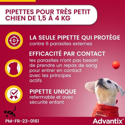 Advantix Dog very small breed antiparasitic solution 1.5 to 4kg 6 pipettes