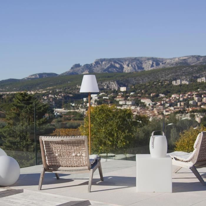 Solar and rechargeable street lamp - LUMISKY - STANDY WOOD SOLAR - H150 cm - Dimmable warm white LED