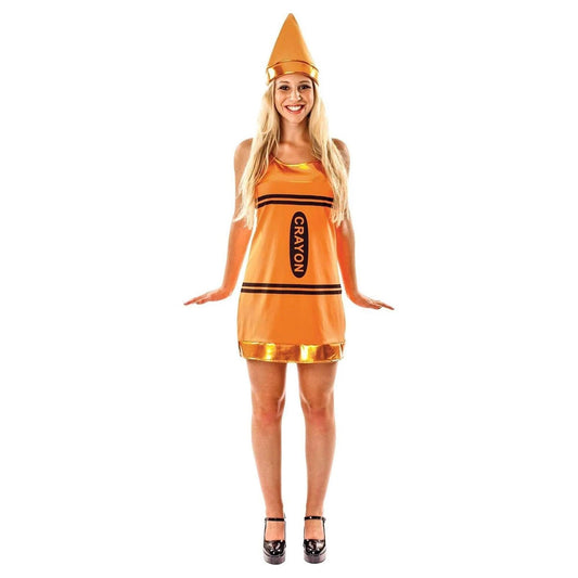 Women's Orange Crayon Fancy Dress Costume MED
