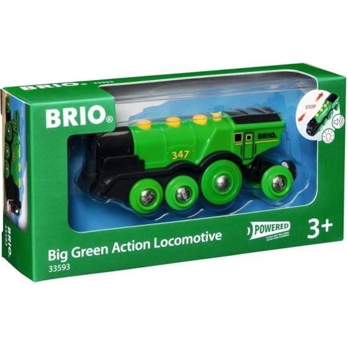 BRIO World - 33593 - Powerful Green Locomotive With Batteries - Wooden Toy