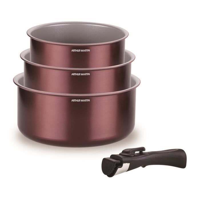 Set of 3 saucepans - ARTHUR MARTIN - AM1088 - All hobs including induction - 16/18/20 cm + 1 removable handle - Aluminum