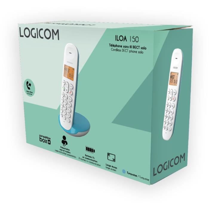 Fixed cordless telephone - LOGICOM - DECT ILOA 150 SOLO - Turquoise - Without answering machine