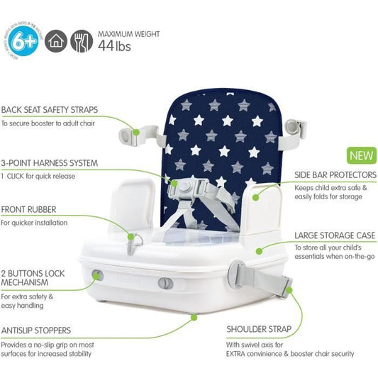 Baby booster seat for dining table - BENBAT - Portable and washable - Easy to fold - Adjustable safety harness - Navy
