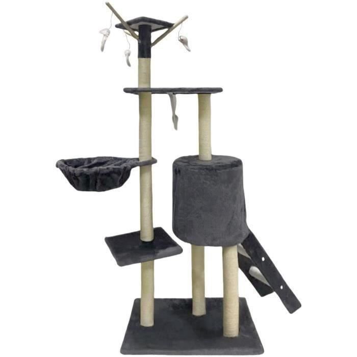 JIPSY Dark Grey Cat Tree 79 x 34 x 138 cm - 3 Platforms, 1 Perch, 1 Niche, 1 Staircase, Scratching Posts