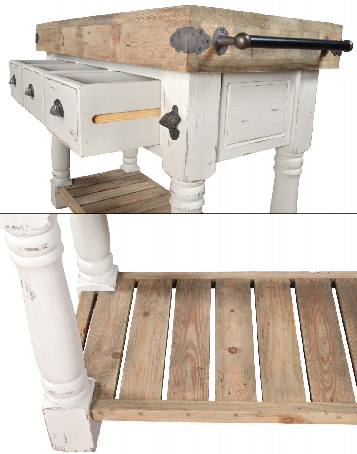 Farmhouse Island Work Console White Chalk and Natural