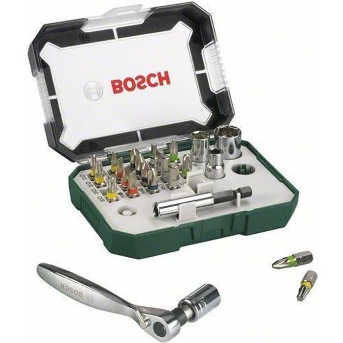 Bosch screwing set (kit 26 rooms, assortment of screwing tips with ratchet)