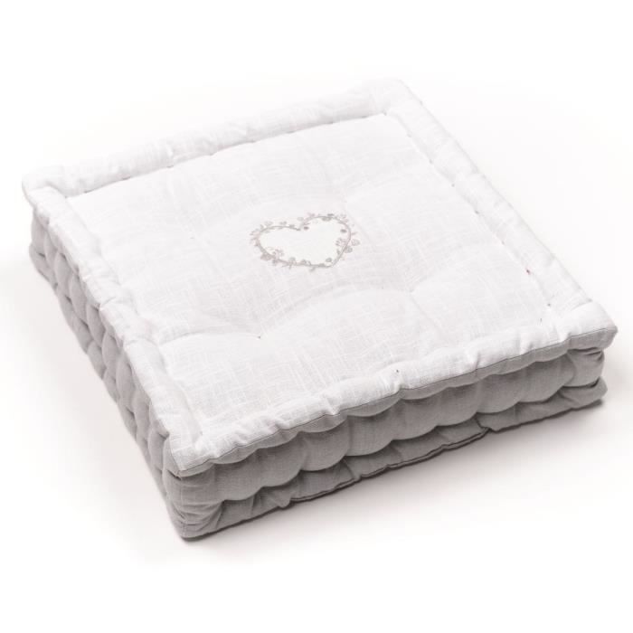 Floor cushion - TODAY - CHARME - Slub x Chambray x Constance Embroidery - 40 x 40 x 10 cm