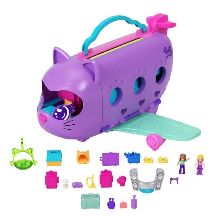 Polly Pocket-Transforming Kitten Airplane-Box with 2 Mini-Figures HWP19
