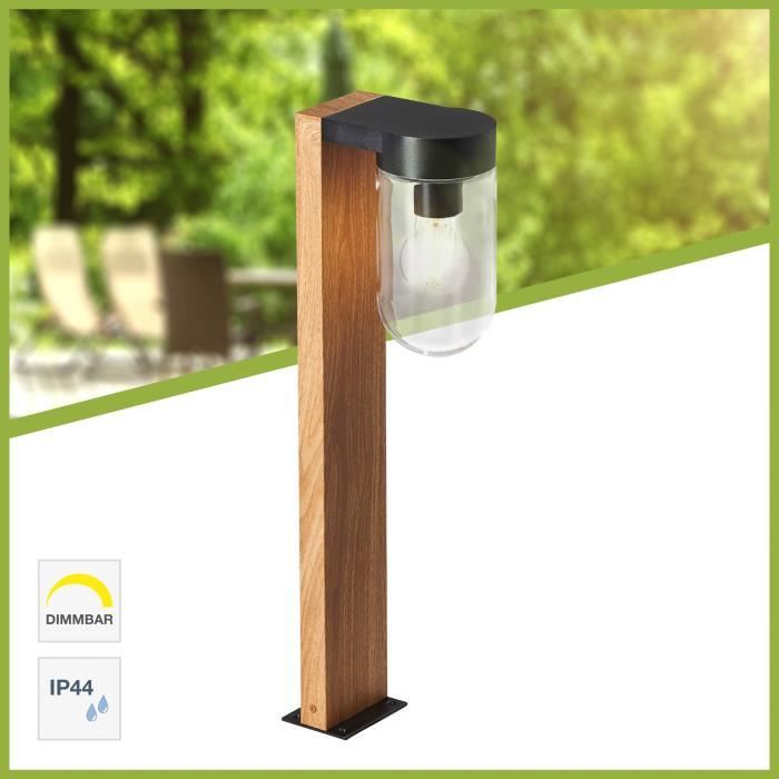BRILLIANT - CABAR Outdoor bollard - dark wood colour/black - metal/glass E27 1x40W