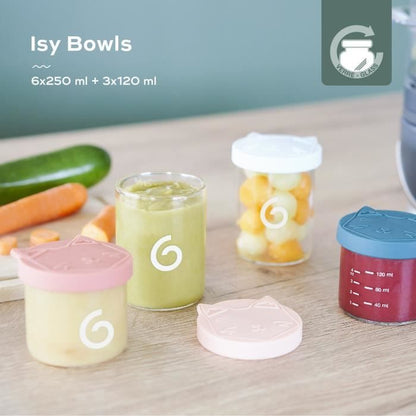 Babymoov Isy Bowls 9 Graduated Borosilicate glass conservation pots - 6x250ml + 3x120ml