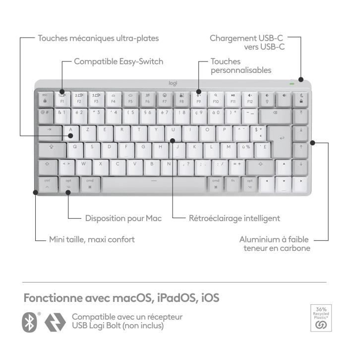 Logitech Wireless Keyboard - MX Keys Mini - MAC - Compact, Bluetooth, Backlit for MAC, iOS, Windows, Linux, Android
