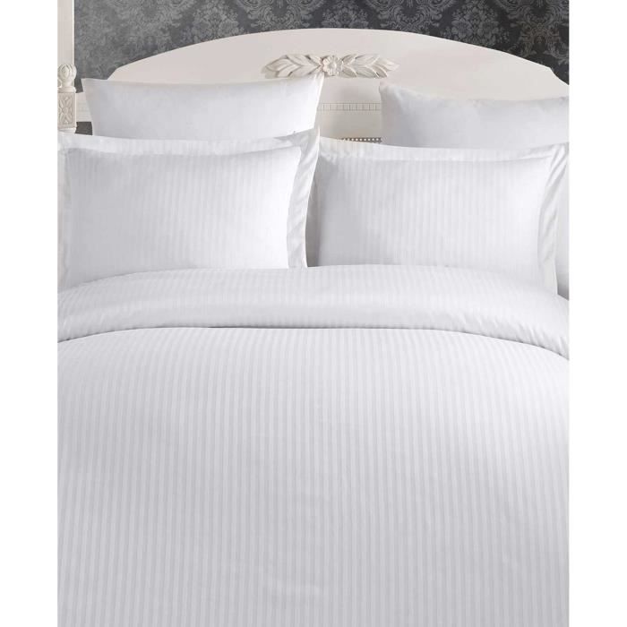 Bedding set - 1 duvet cover 220 x 240 cm + 2 pillowcases 60 x 60 cm - 100% cotton satin - White