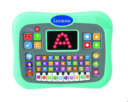 ABC bilingual talking educational tablet with touch keys and LED screen to illustrate interactions with the game in English