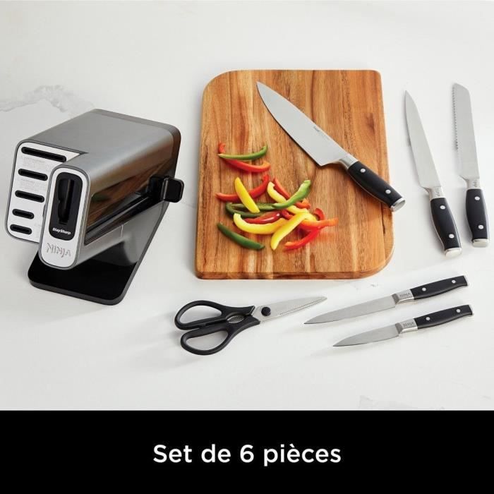 Knife Block - NINJA FOODI - StaySharp K32006EU - With Sharpener - Knife Set - 6 Pieces Sharpened - Black